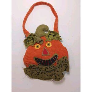 Vintage Handmade Spooky Corduroy Fabric Jack-O-Lantern Pumpkin Coin Purse